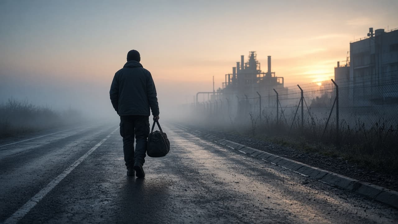 Person walking alone on a road at dawn